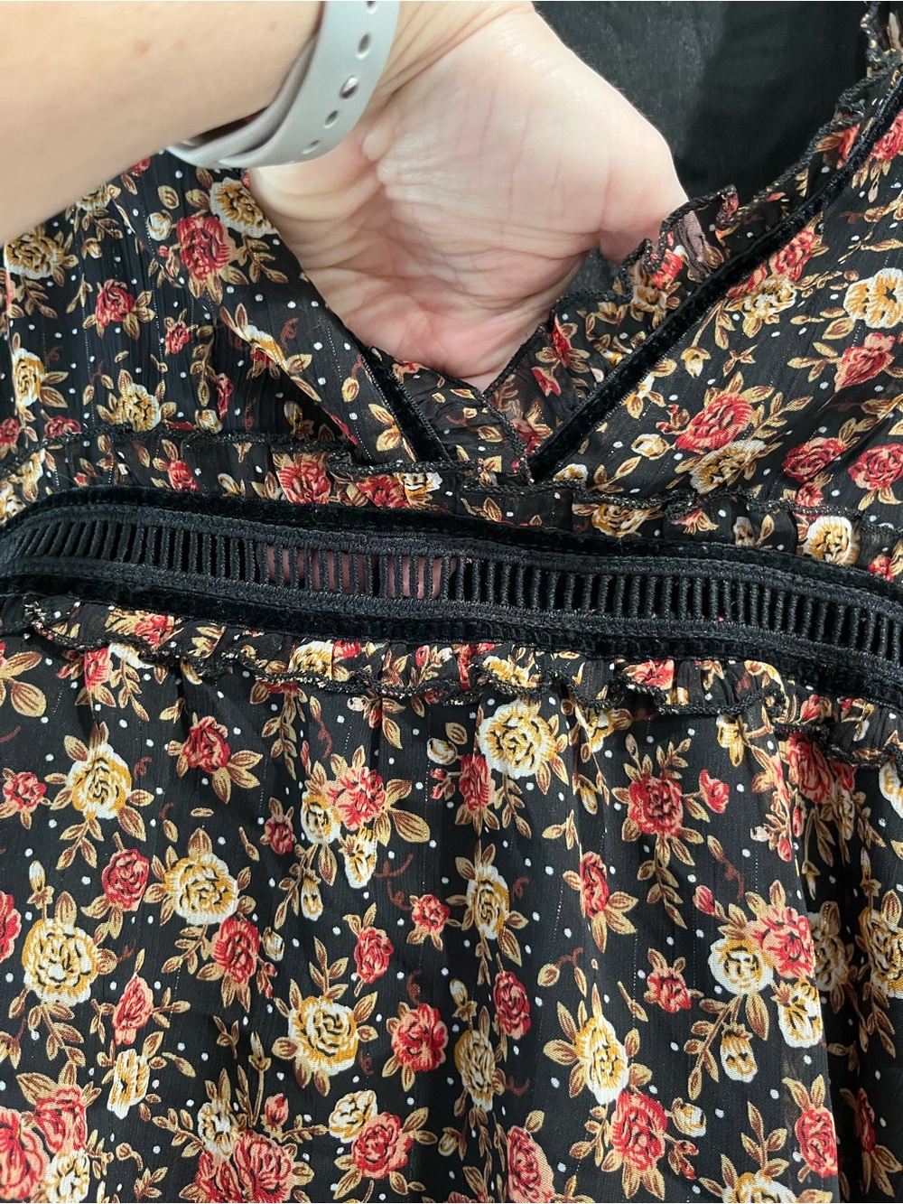 Nasty Gal “I’ll Be Bouquet” Black Sheer Floral Dress with Red & Cream Roses - Picture 8 of 16